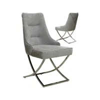lot de 2 chaises de salle à manger design revêtement en velours gris clair et piètement en acier inoxydable argenté l.48 x p. 56 x h. 95 cm collection lavida viv-112924