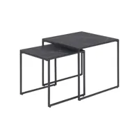 lot de 2 tables d'appoint carré encastrables en mélaminé et métal - l.50 cm x h. 45 cm - noir