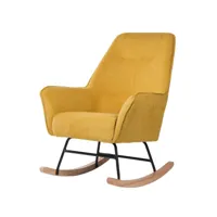 fauteuil à bascule tissu jaune moutarde et pieds bois clair kopen 75cm