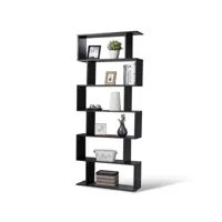 giantex  bibliothèque étagère pour livres meuble rangement de 6 niveaux contemporaine noir en bois 80x23x192cm