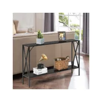 giantex table console étroite, table d'appoint, 2 étagères, en bois et métal, table décorative pour entrée et couloir, buffet vintage, 120 x 23 x 74 cm, marron