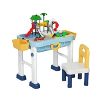 costway ensemble de table blocs construction 6 en 1 table d’activité avec 1 table et 1 chaise, ensemble de table multi-activités pour enfants,avec 2 rangement (blanc)