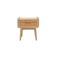 table de chevet avec tiroir en bois clair massif et cannage rotin l50 cm athène