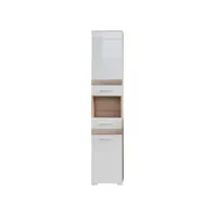 colonne salle de bain 2 portes 1 tiroir blanc brillant et chêne clair varok 37 cm