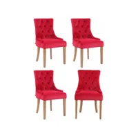 lot de 4 chaises de salle à manger aberdeen en velours piètement en bois d'hévéa , rouge/antique clair