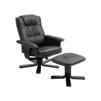 fauteuil de relaxation charly avec repose-pieds pouf siège pivotant dossier iinclinable en synthétique noir et pieds noir