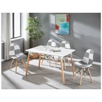 ensemble table à manger blanche + 4 chaises en tissu patchwork - noir & blanc - style scandinave