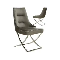 lot de 2 chaises de salle à manger design revêtement en velours gris foncé et piètement en acier inoxydable argenté l.48 x p. 56 x h. 95 cm collection lavida viv-112882