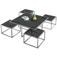 table basse design plateau en verre avec piètement en acier inoxydable argenté collection alba l. 100 x p. 100 x h. 45 cm viv-96694