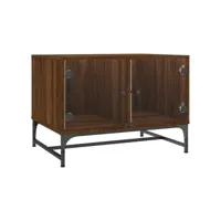 table de salon avec portes en verre chêne marron 68,5x50x50 cm