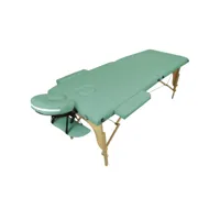 table de massage pliante 2 zones en bois avec panneau reiki + accessoires et housse de transport - vert pastel