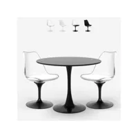 seriq table de salon cuisine ronde 70cm + 2 chaises tulipan blanc noir - blanc - noir