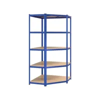 étagère d'angle à 5 niveaux, étagère de rangement, meuble de rangement bleu acier et bois d'ingénierie asw17344 meuble pro