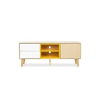 meuble tv en bois - design scandinave -  daven jaune