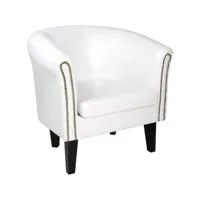 fauteuil chesterfield avec repose pied en synthétique avec éléments décoratifs en cuivre chaise cabriolet tabouret pouf meuble de salon blanc helloshop26 01_0000101