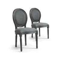 paris prix - lot de 2 chaises médaillon design versailles 96cm gris