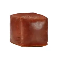 pouf 40 x 40 x 40 cm brun roux cuir véritable de chèvre