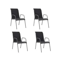 lot de chaises  empilables de jardin 4 pièces acier et textilène noir
