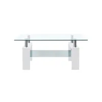 table de salon blanc et transparent 95x55x40 cm verre trempé