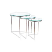 lot de 3 tables gigognes en verre et inox - argenté - d 55 45 35 x h 56 51 46 cm