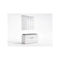 kathi - meuble d'entrée avec  miroir + banc - 35x85x180 cm - banc coffre à chaussures - 6 crochets - vestiaire - blanc