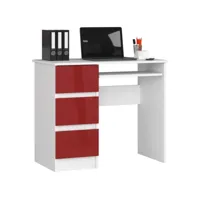 mir - bureau informatique style moderne - 90x77x50 - 3 tiroirs spacieux - rouge