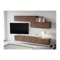 meuble tv mural bois noyer kuza l 268cm - 5 pièces