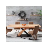 table de salle à manger design avec rallonge intégrée aspect chêne doré et acier noir millenium 879