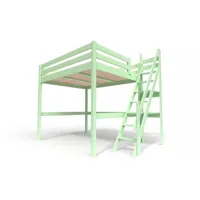 lit mezzanine bois avec escalier de meunier sylvia 160x200  vert pastel 1160-vp