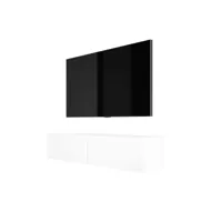 meuble tv suspendu, d: l: 140 cm, h : 34 cm, p : 32 cm, blanc. rangement tv, meuble tv mural, table tv, meuble television