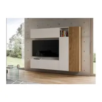 meuble tv modulable suspendu design blanc et naturel lina l 214cm - 5 pièces