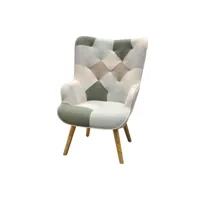 fauteuil patchwork avec pieds en bois - vert/beige - l 68 x l 75 x h 95 cm