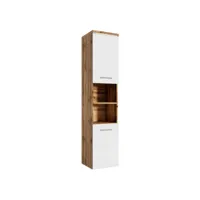 armoire de rangement paso hauteur 160 cm chene avec blanc - meuble de rangement haut placard armoire colonne