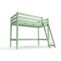 lit mi-hauteur abc 90x200 bois avec échelle inclinée 90x200  vert pastel hautabc-vp