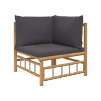 canapé d'angle de jardin avec coussins gris foncé bambou