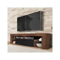 meuble tv / banc tv - bianko - 140 cm - noyer caravaggio / noir brillant - sans led