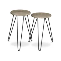 ensemble de 2 tables d'appoint - design industriel - bois et métal - hairpin bois naturel
