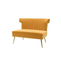 canapé sans accoudoirs en velours du milieu du siècle, canapé moderne avec pieds en métal doré, canapé 2 places en velours touffeté pour appartement et petits espaces, jaune
