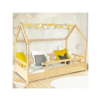 lit cabane enfant 80 x 160 cm neree bois avec sommier et barrières
