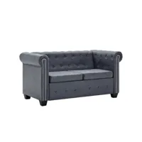 canapé chesterfield à 2 places canapé fixe  canapé scandinave sofa faux cuir suédé gris meuble pro frco27948