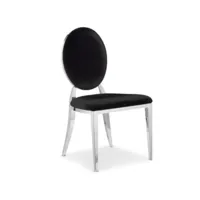 chaise médaillon velours noir et pieds métal argenté effet miroir arel - lot de 4