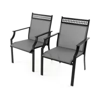 giantex lot de 2 chaises jardin en tissu 66x61x90cm charge 150kg-dossier haut-accoudoirs confortables gris