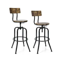 giantex lot de 2 tabourets de bar industriels/chaises de bar, hauteur réglable de 69 à 76 cm avec dossier et repose-pieds,cadre en métal, pour pub, bistrot
