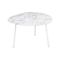 table basse en métal imitation marbre ovoid 58 x 51 cm blanc