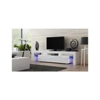 meuble tv spider big à led en blanc mat avec portes blanc laqué 200 cm