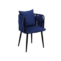 chaise avec accoudoir sawyer métal noir et velours bleu foncé