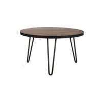 table basse ronde industrielle bois manguier massif et métal noir l80 cm atelier