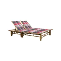 transat chaise longue bain de soleil lit de jardin terrasse meuble d'extérieur pour 2 personnes avec coussins bambou helloshop26 02_0012905