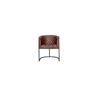fauteuil fer, cuir marron 62x60x76cm - fer-cuir - décoration d'autrefois