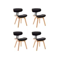 lot de 4 chaises à manger chaises à dîner, chaises de cuisine noir bois courbé et similicuir qdtr63313